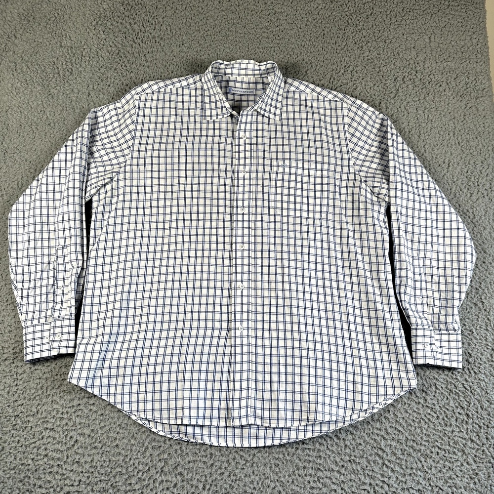 Southern Tide Shirt Men's Large Blue White Plaid Button‎ Up Linen Blend Casual
